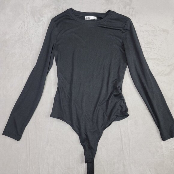 Elodie Black Ribbed Long-Sleeve Women's Bodysuit | Size L - Picture 2 of 8